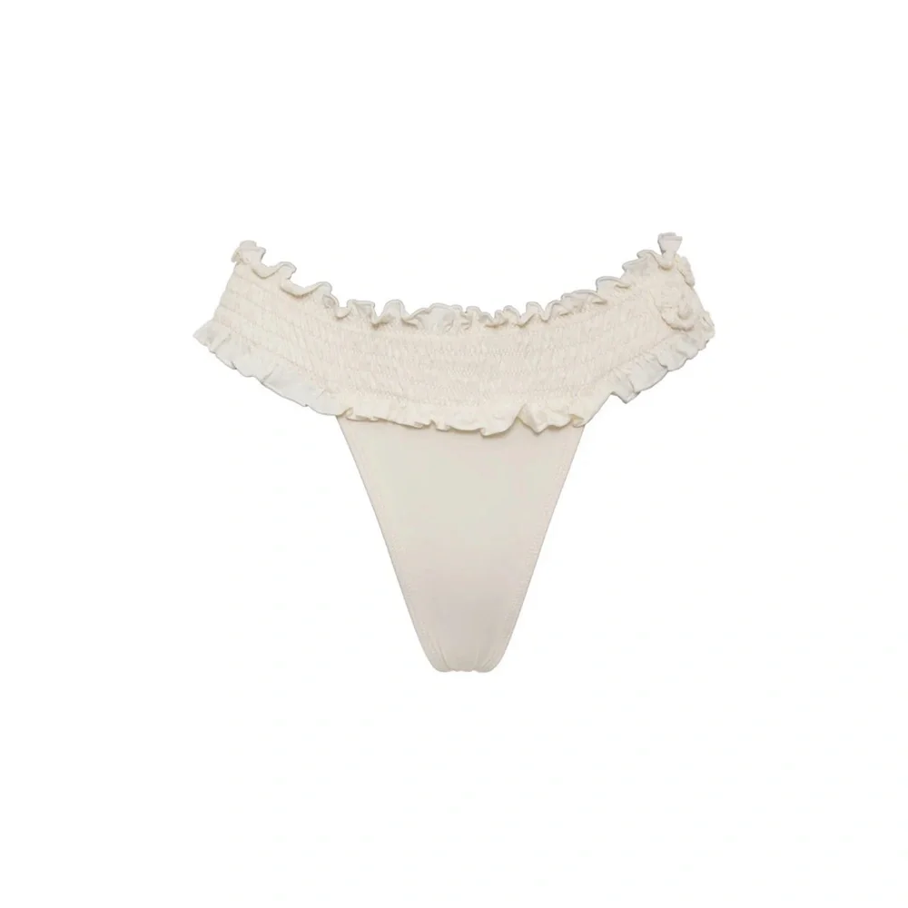 New Frankie’s Bikinis Sofia Ruffle Thong Bikini Bottom Size Large